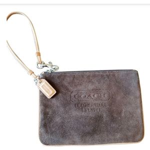 Coach brown & tan leather & suede wristlet